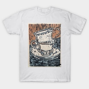 Teacup Woodcut Print T-Shirt